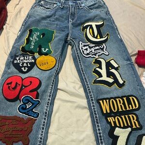 True Religion Men's Jeans with Colorful Graphic Patches